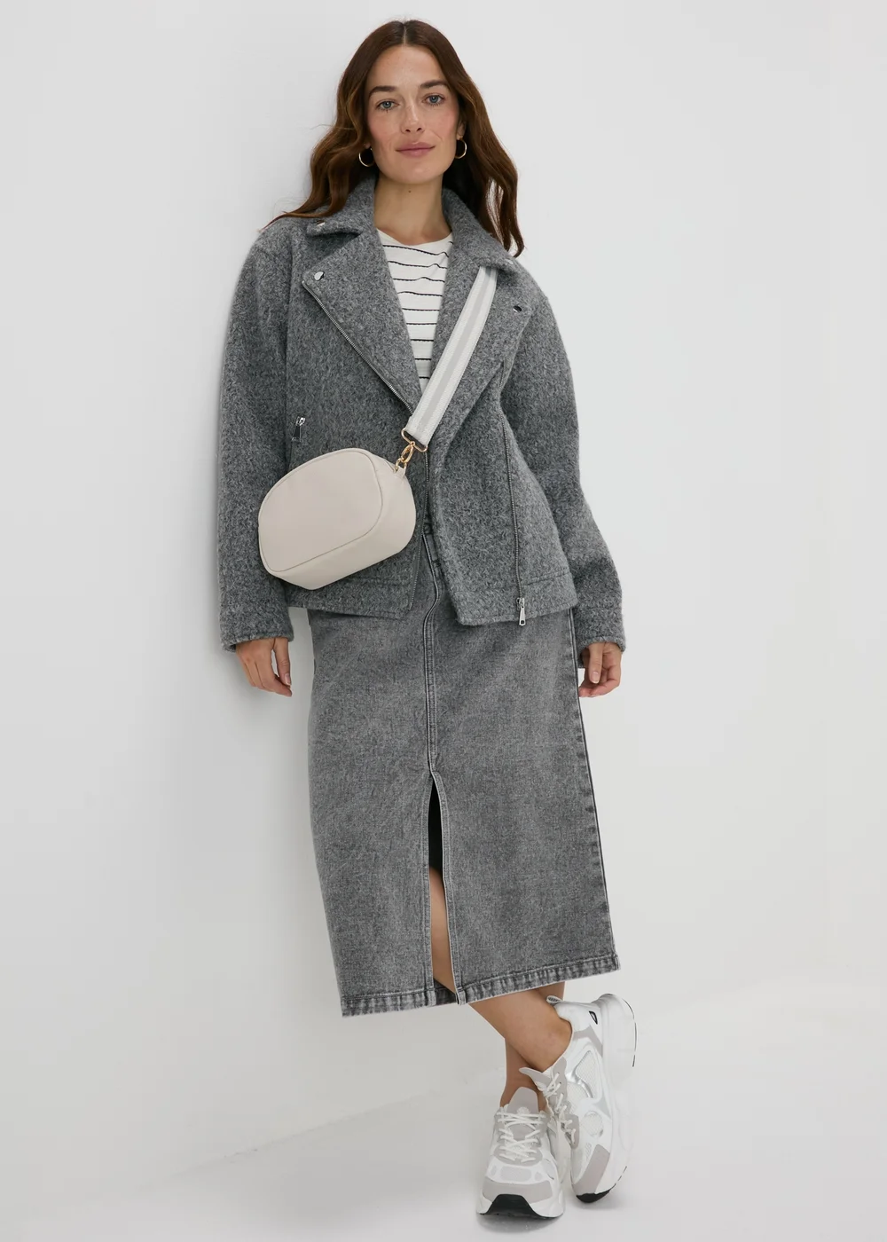 Grey Denim Midi Skirt - Size 8 Image 4