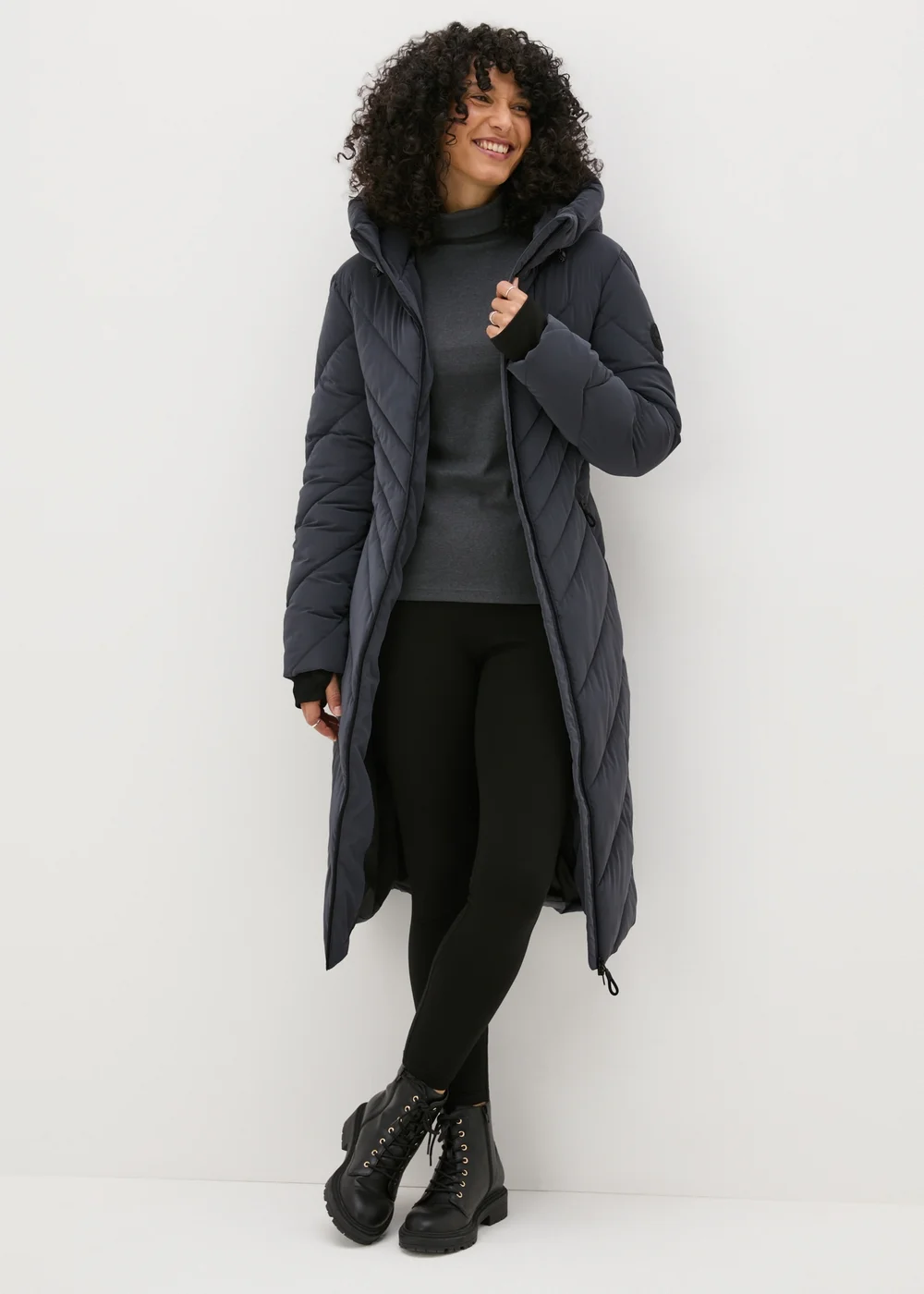 Grey Technical Rubberised Long Padded Coat - 8 Image 1