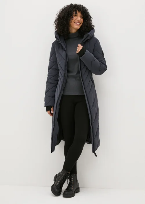Grey Technical Rubberised Long Padded Coat - 8 Image 1