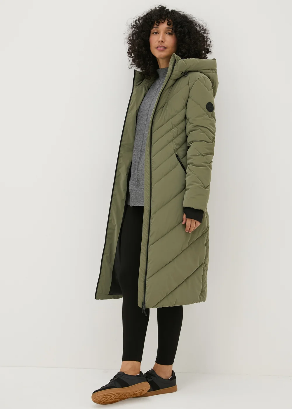 Khaki Technical Rubberised Long Padded Coat - 8 Image 1
