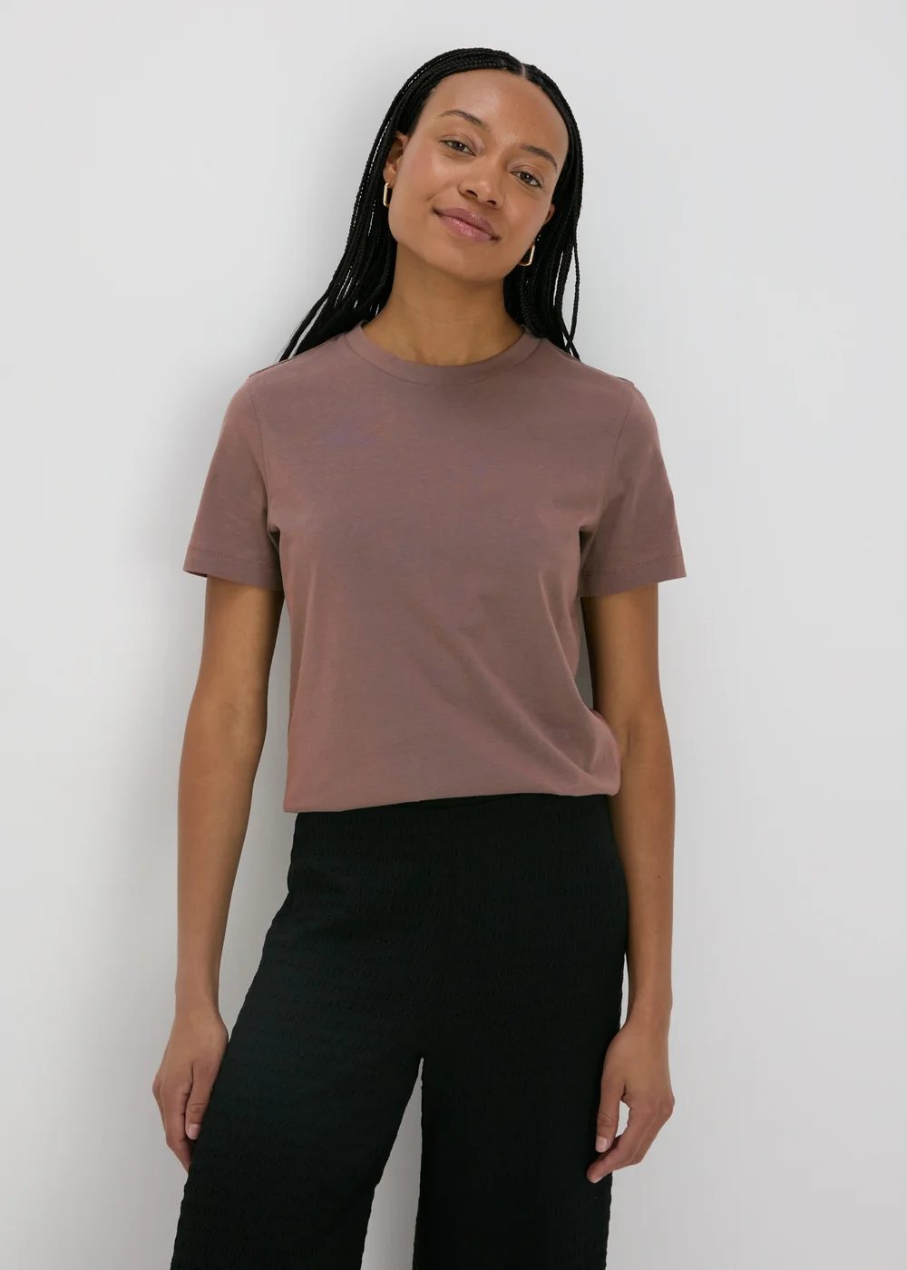 Beige Plain Short Sleeve T-Shirt - 8 Image 1