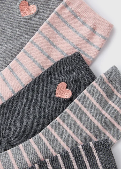 5 Pack Grey Heart & Stripe Crew Socks - One Size Image 2