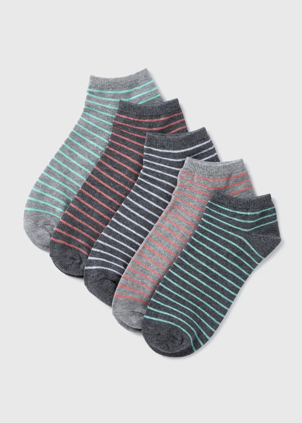 5 Pack Grey Stripe Trainer Socks - One Size Image 1