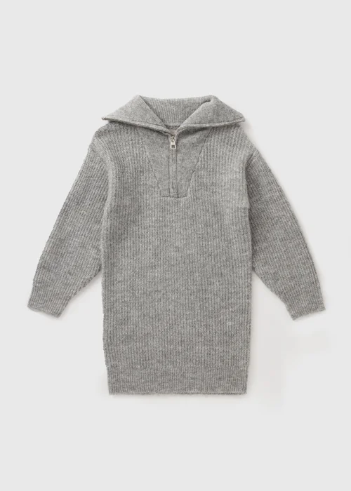 Girls Grey Knitted Zip Dress (7-15yrs) - Age 7 Years Image 1