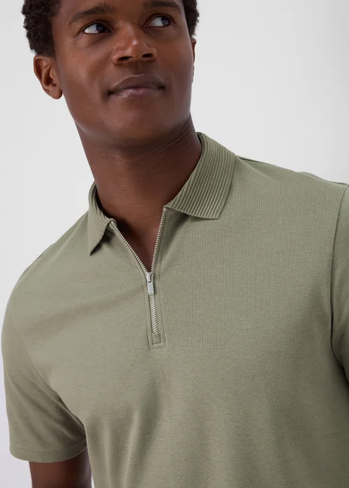 Khaki Plain Zip Polo Shirt - S Image 3