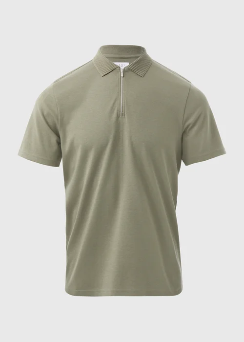 Khaki Plain Zip Polo Shirt - S Image 5