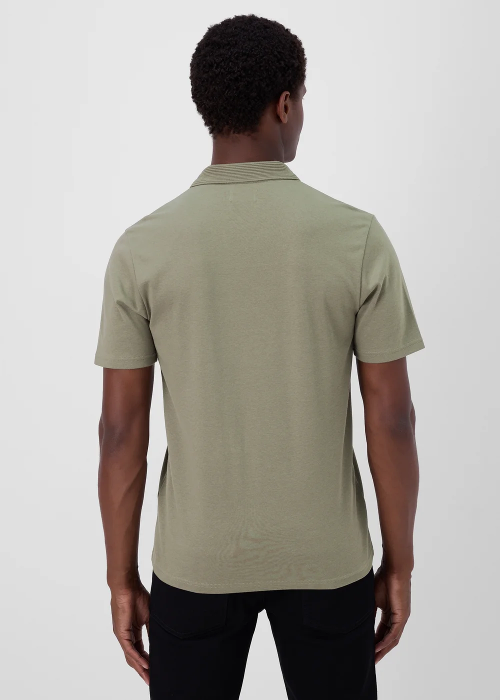 Khaki Plain Zip Polo Shirt - S Image 2
