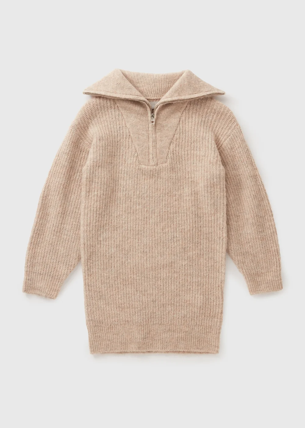 Girls Beige Knitted Zip Dress (7-15yrs) - Age 7 Years Image 1