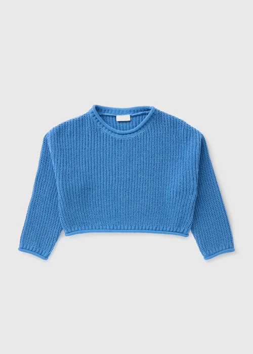 Girls Blue Knit Crop Jumper (7-15yrs) - Age 7 Years Image 1