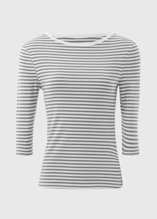 Grey Stripe 3/4 Sleeve Fitted T-Shirt - 8 Image 5