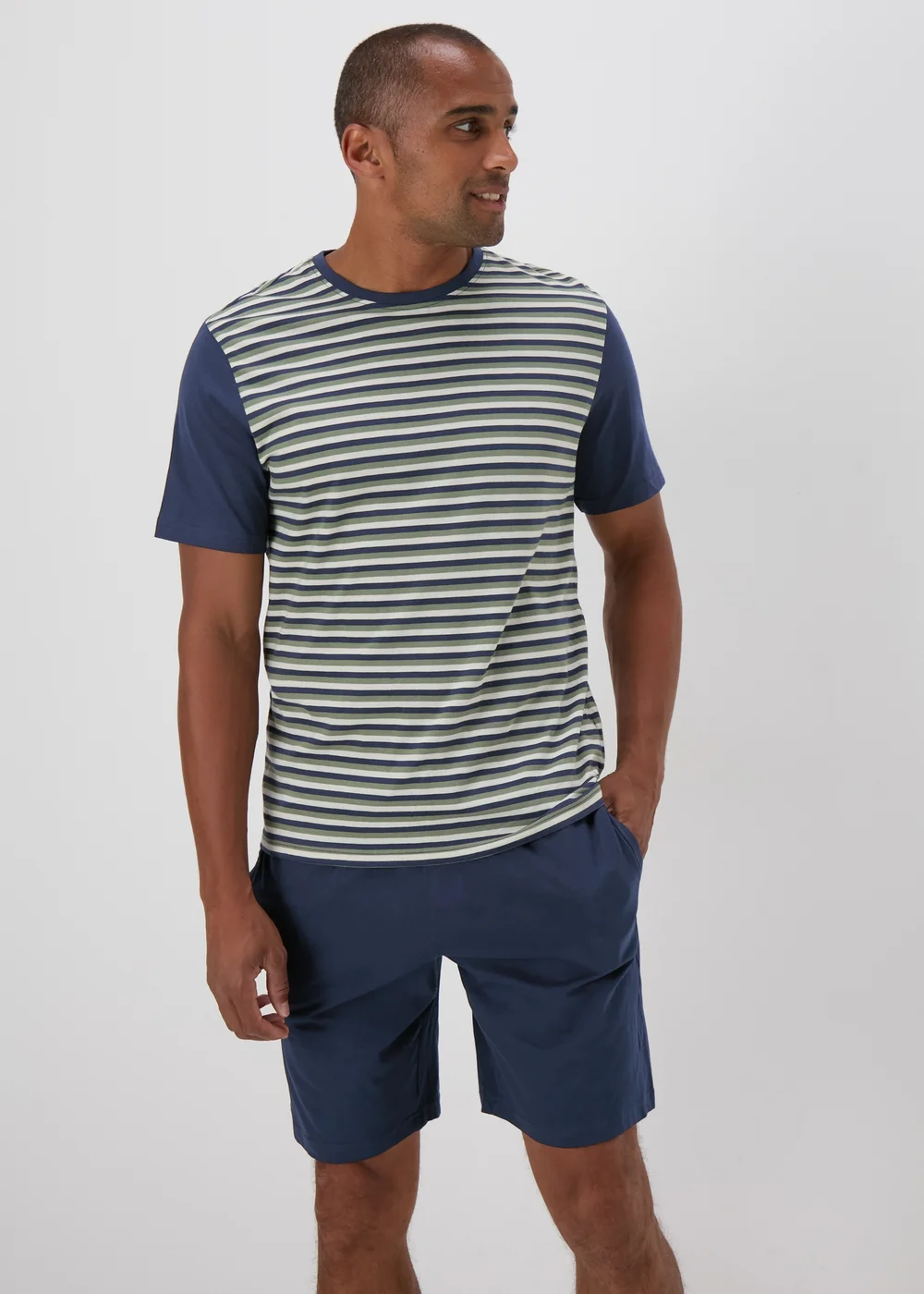 Navy Striped Top & Shorts Pyjama Set - Extra small Image 1