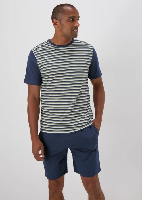 Navy Striped Top & Shorts Pyjama Set - Extra small Image 1