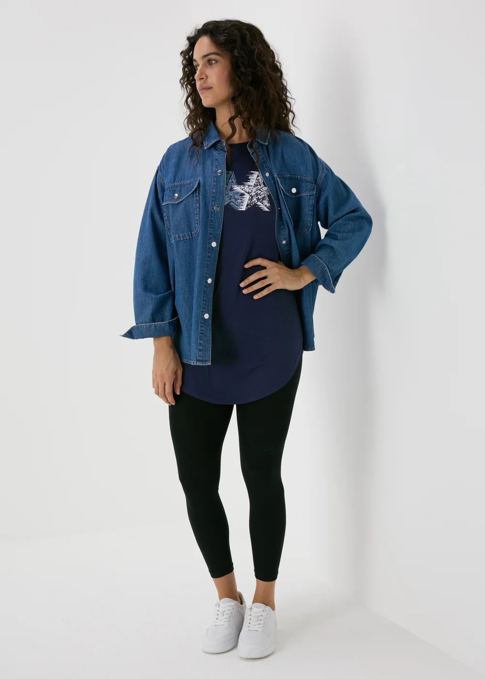 Navy Star Graphic Longline T-Shirt - S Image 4