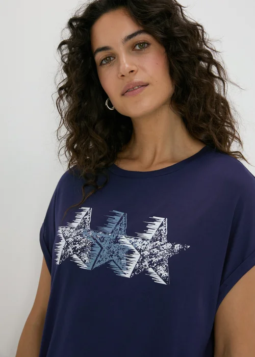 Navy Star Graphic Longline T-Shirt - S Image 3