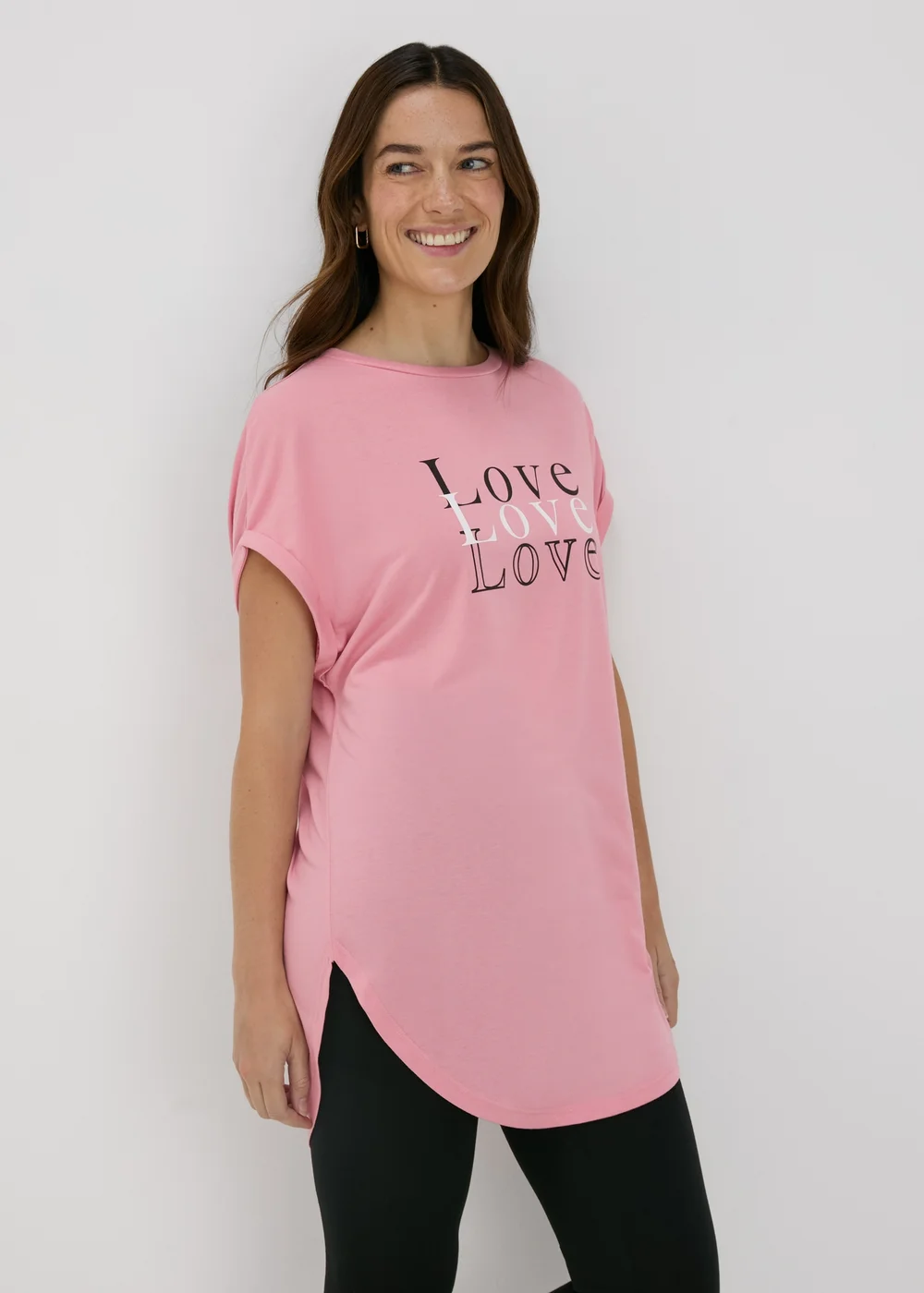 Pink Love Graphic Longline T-Shirt - Small Image 1