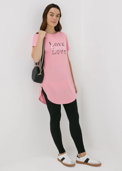 Pink Love Graphic Longline T-Shirt - Small Image 4
