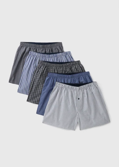 5 Pack Multi Check Print Cotton Woven Boxers - S Image 1