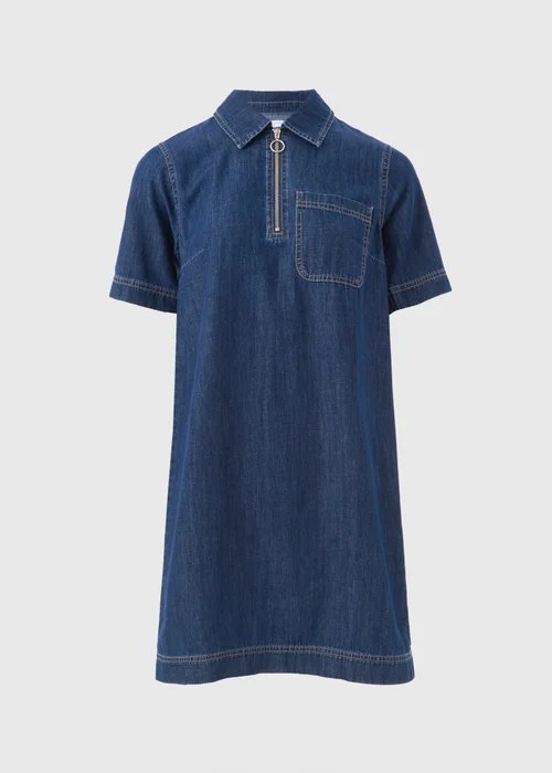 Dark Wash Denim Zip Front Mini Dress - 8 Image 5
