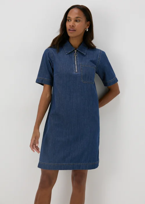 Dark Wash Denim Zip Front Mini Dress - 8 Image 4