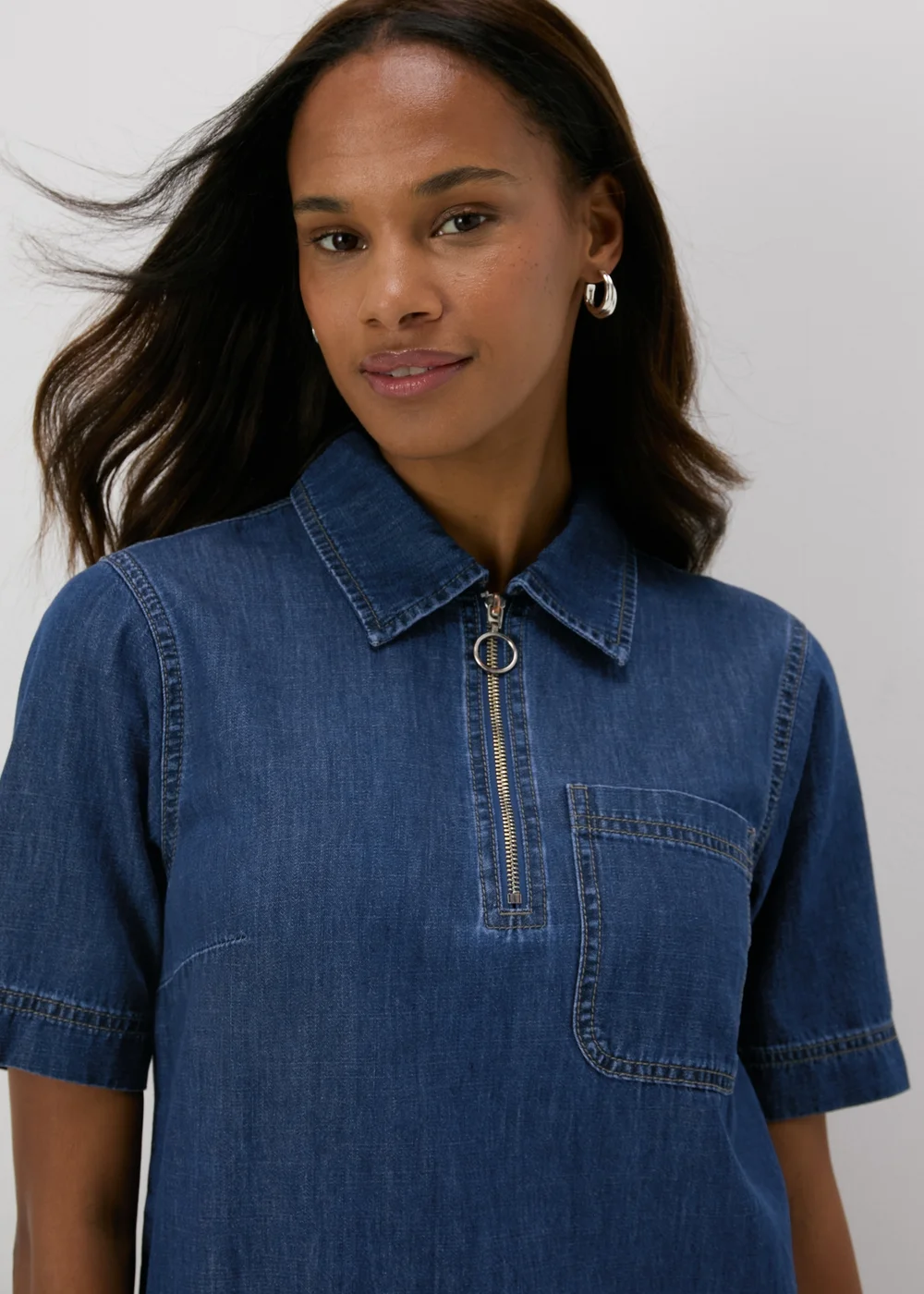 Dark Wash Denim Zip Front Mini Dress - 8 Image 3