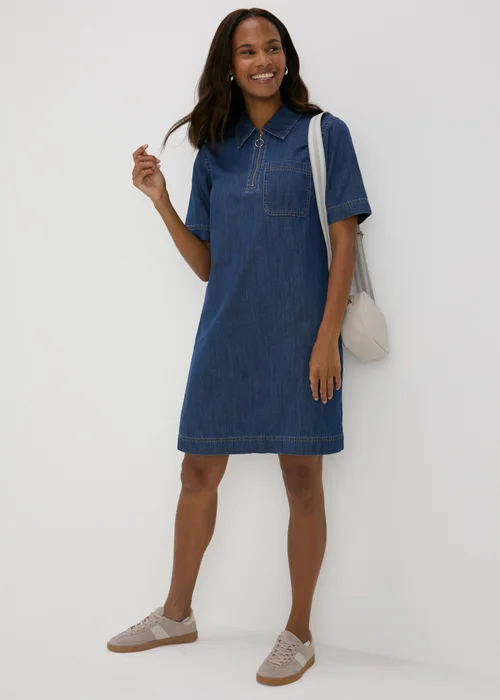 Dark Wash Denim Zip Front Mini Dress - 8 Image 1