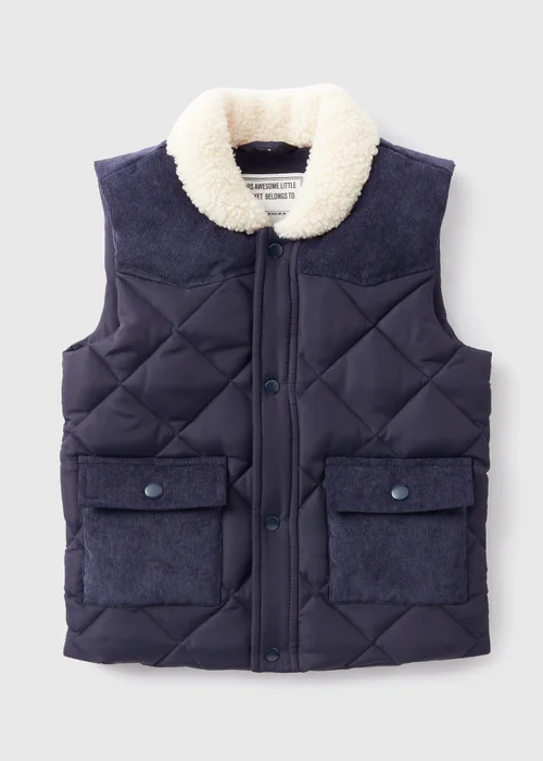 Boys Navy Faux Fur Collar Gilet (1-7yrs) - 1-1.5 Yrs Image 1