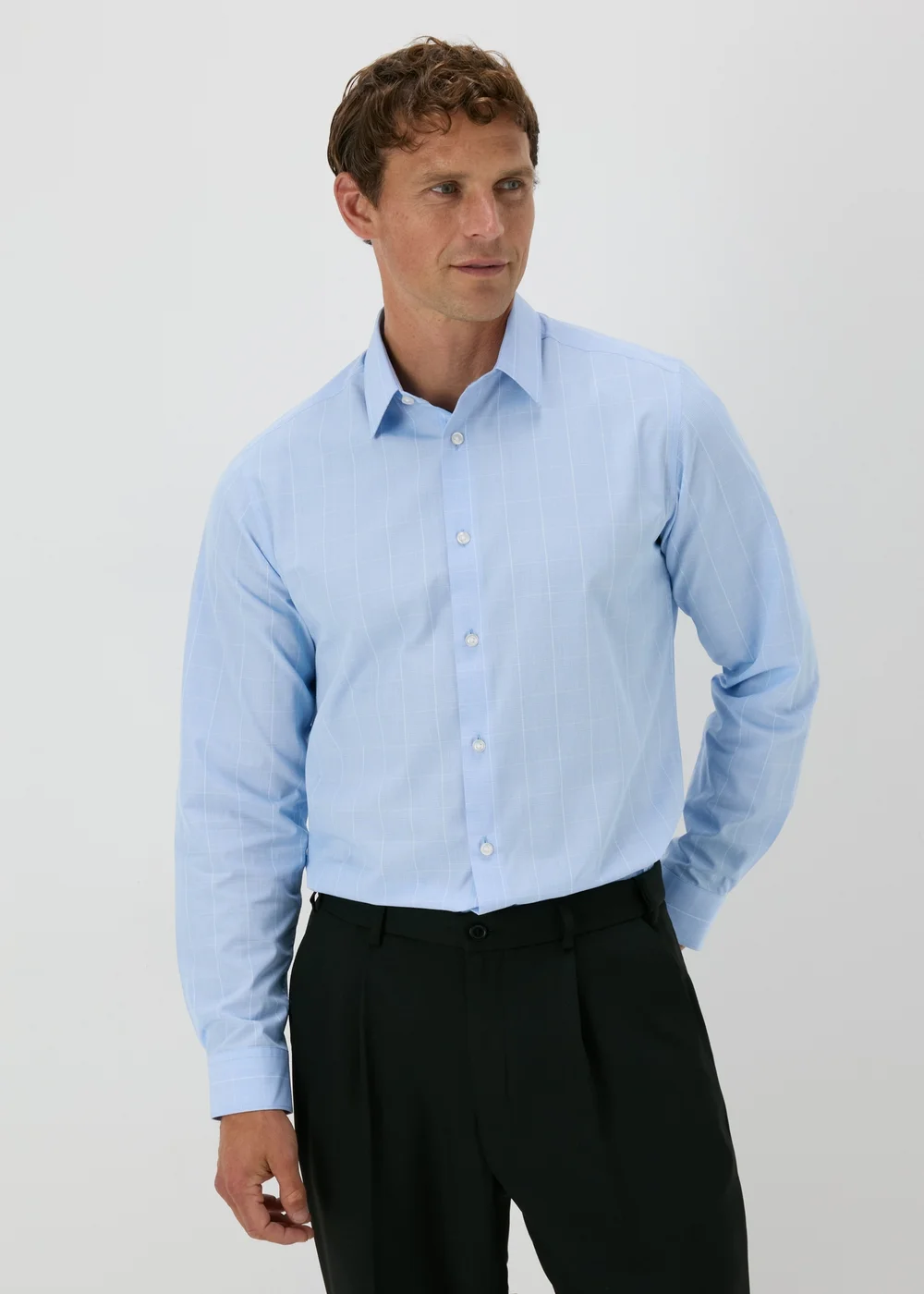 Taylor & Wright Blue Check Regular Fit Shirt - S Image 3