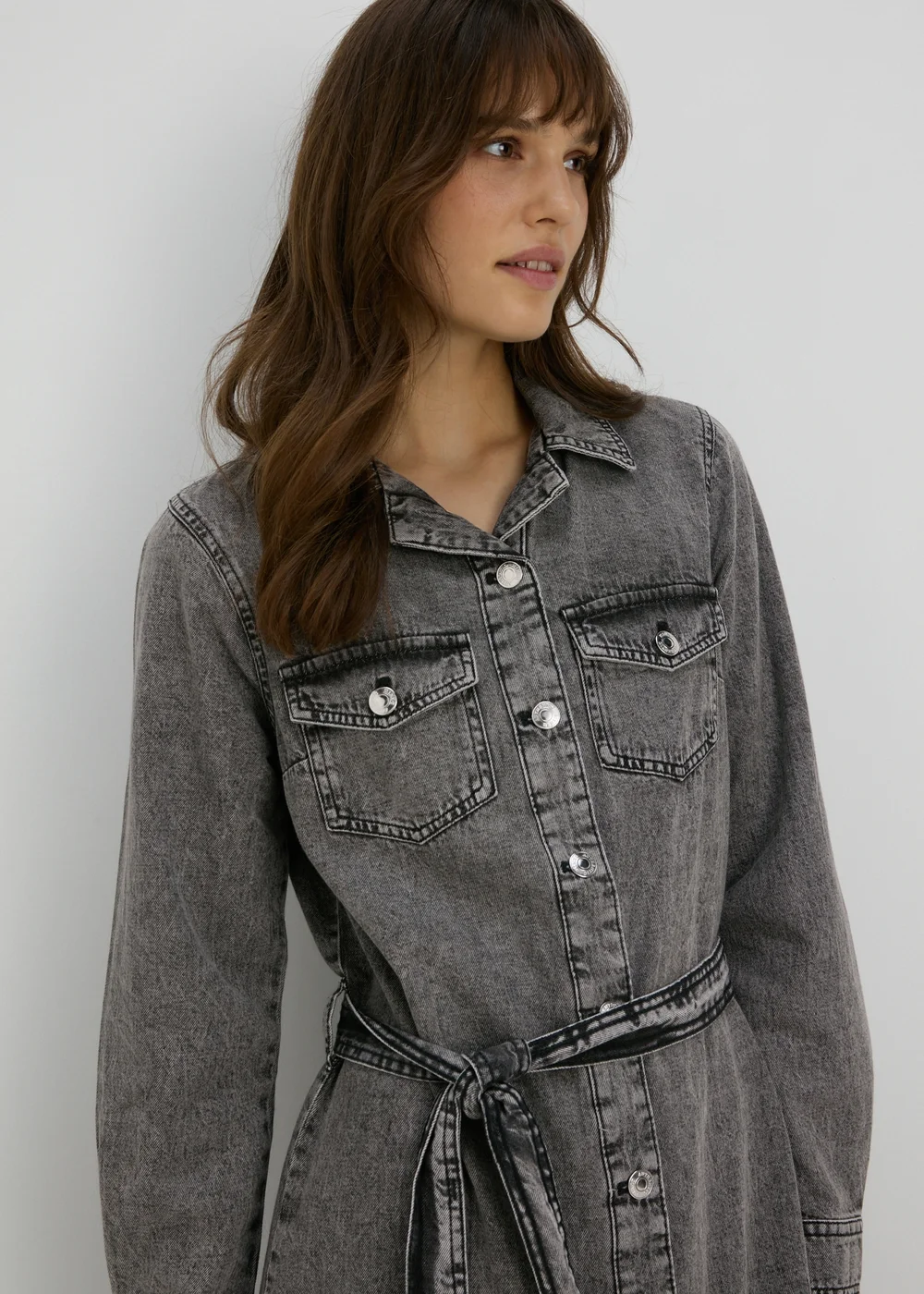 Grey Denim Shirt Midi Dress - 8 Image 3