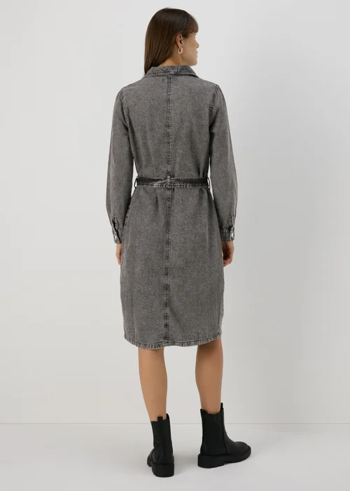 gray denim shirt dress Conshvi Denim Shirt Dress for Women Long Sleeve Crewneck Denim Dresses 2025 Fall Cute A Line Mini Short Jean Dress, Black, Small at Amazon Women's Clothing store