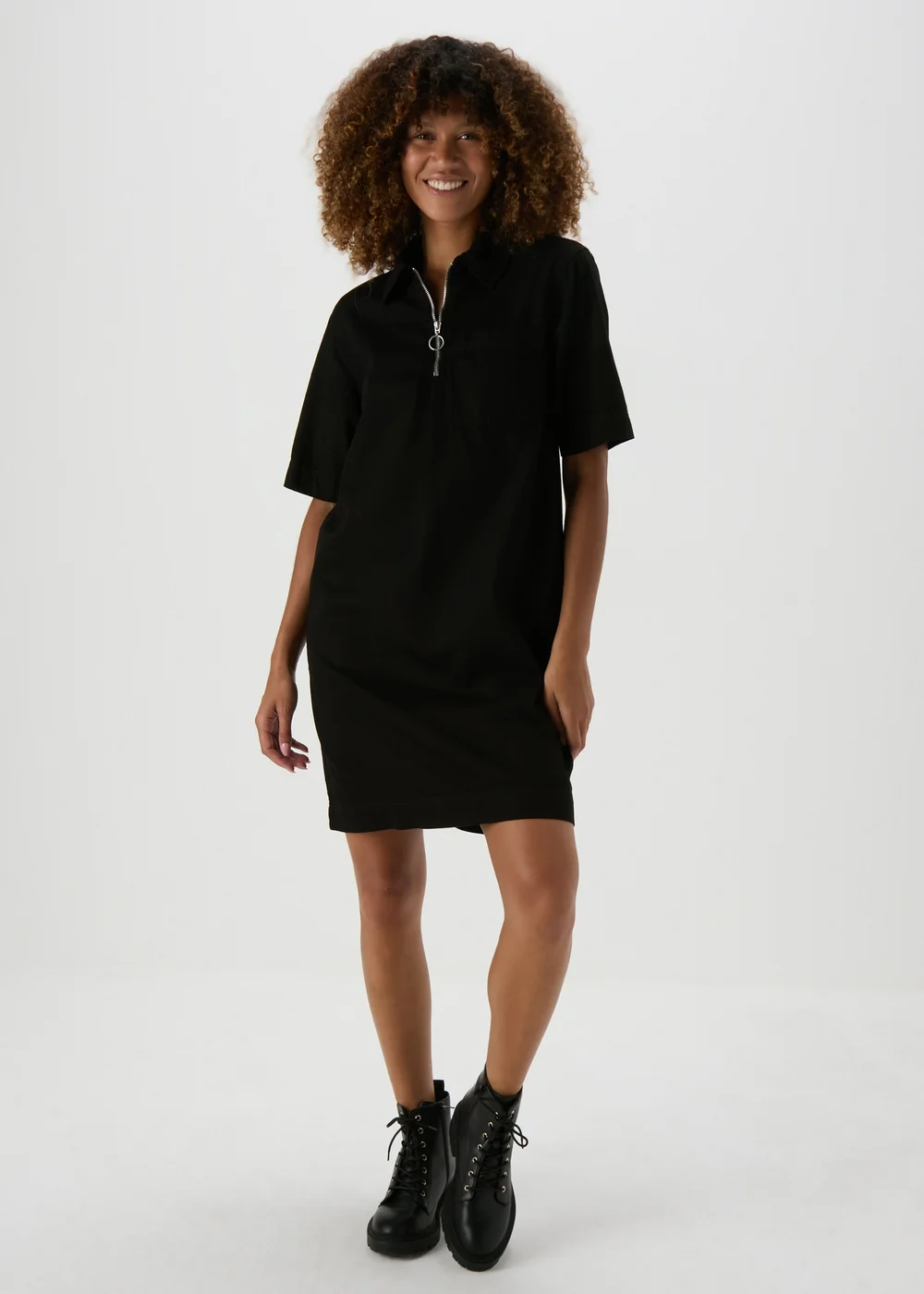 Black Denim Zip Mini Dress - 8 Image 1
