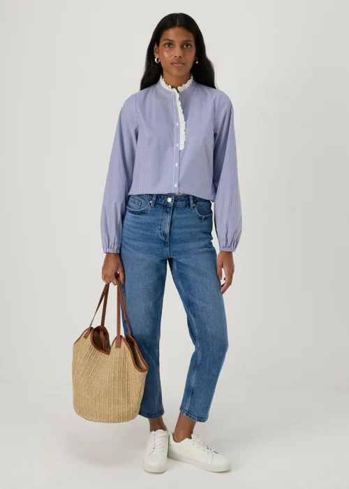 Blue Stripe Frill Neck Shirt - 8 Image 4