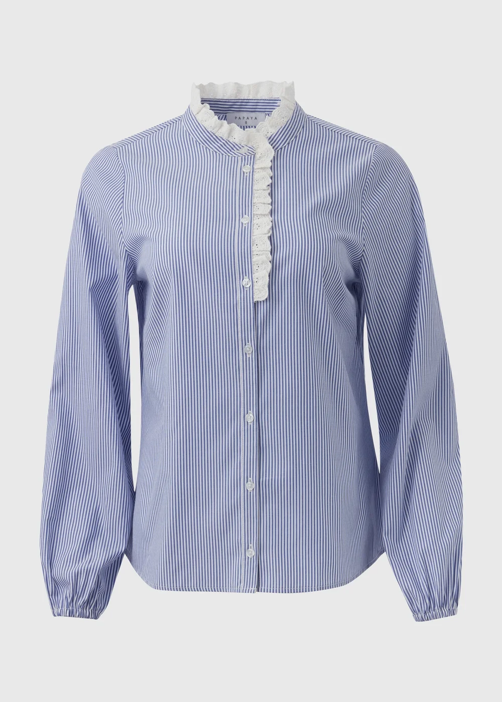 Blue Stripe Frill Neck Shirt - 8 Image 5