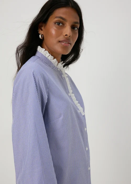 Blue Stripe Frill Neck Shirt - 8 Image 3