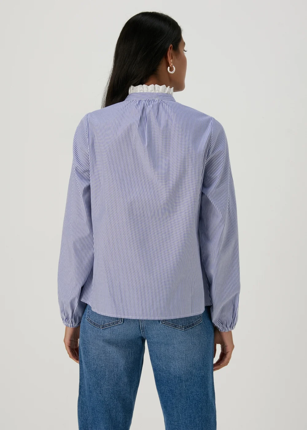 Blue Stripe Frill Neck Shirt - 8 Image 2