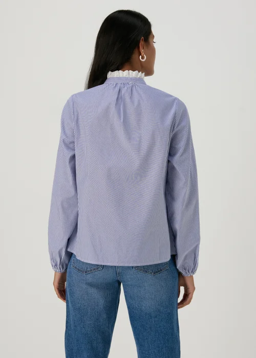 Blue Stripe Frill Neck Shirt - 8 Image 2