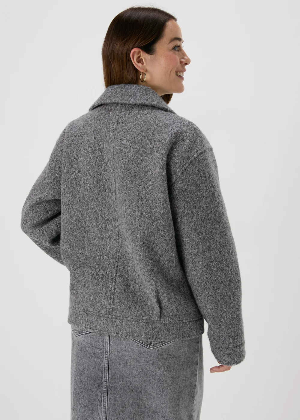 Grey Boucle Biker Jacket - 8 Image 2