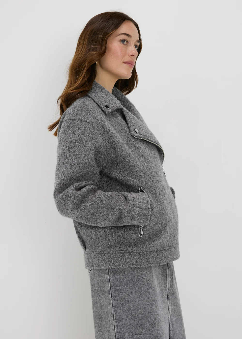 Grey Boucle Biker Jacket - 8 Image 4