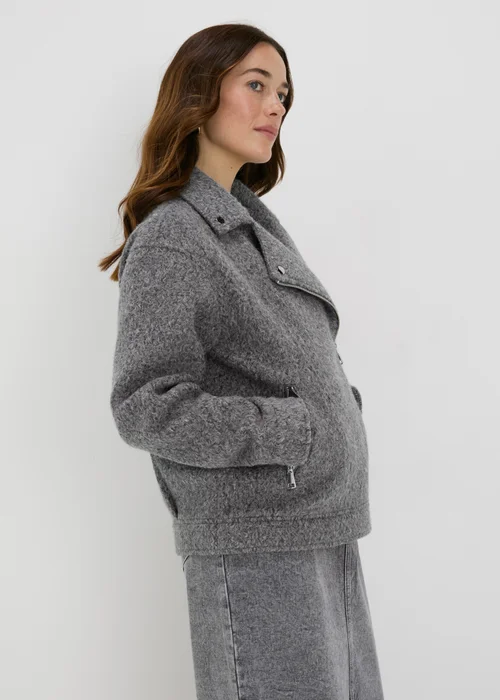 Grey Boucle Biker Jacket - 8 Image 4
