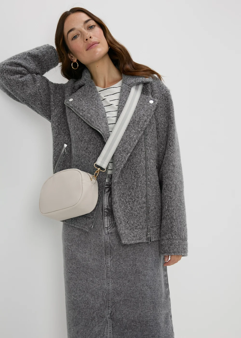 Grey Boucle Biker Jacket - 8 Image 1