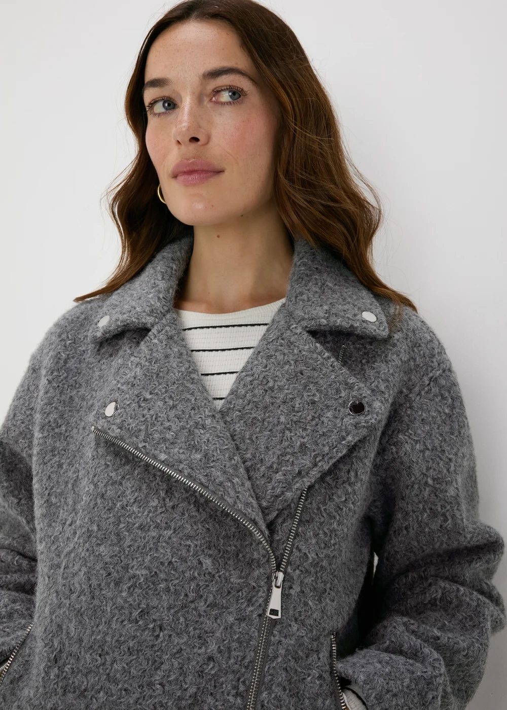 Grey Boucle Biker Jacket - 8 Image 3
