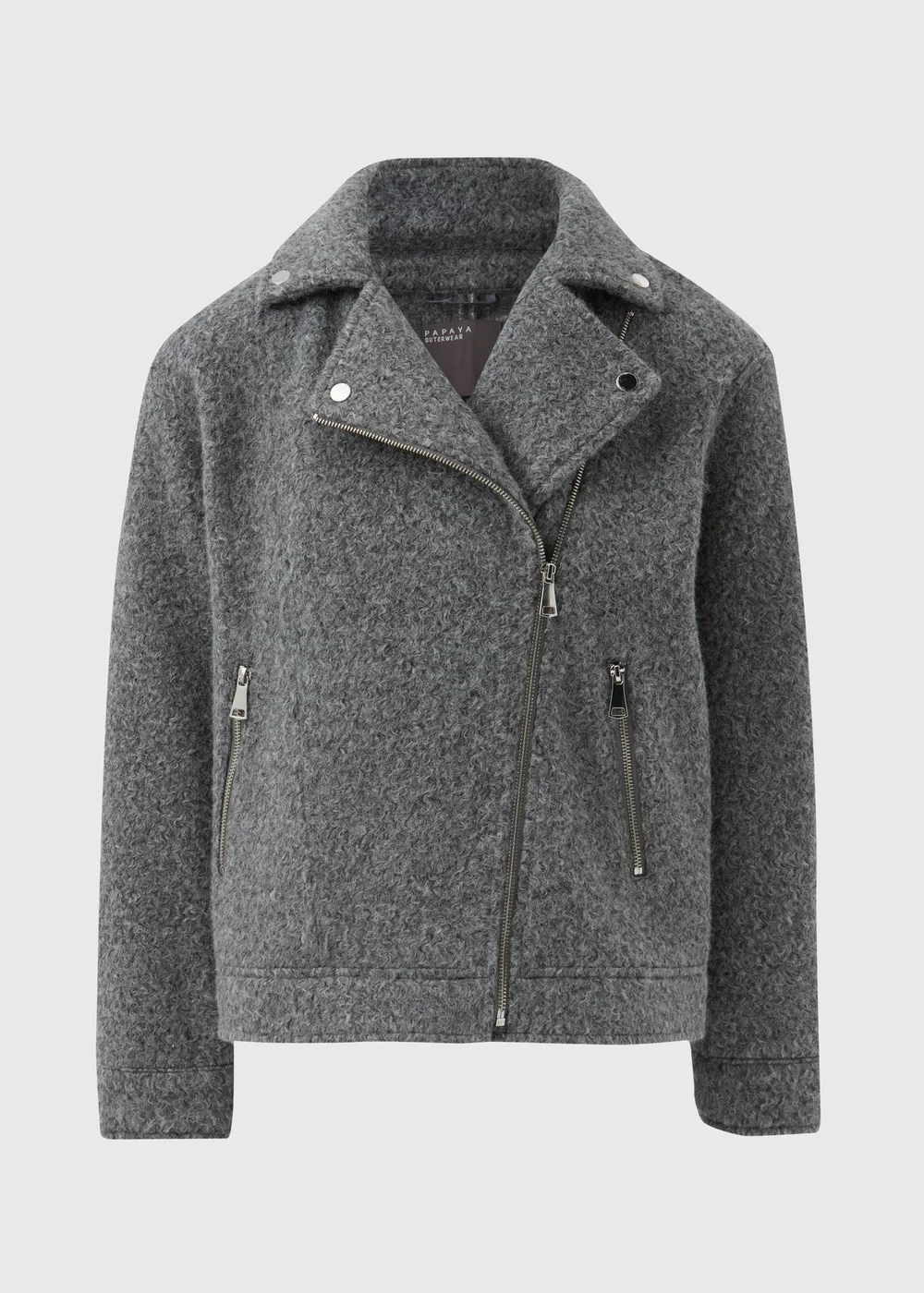 Grey Boucle Biker Jacket - 8 Image 5