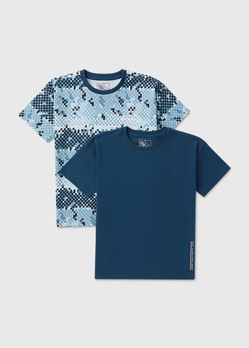 2 Pack Boys Blue Digital Camo T-Shirts (7-15yrs) - Age 7 Years Image 1