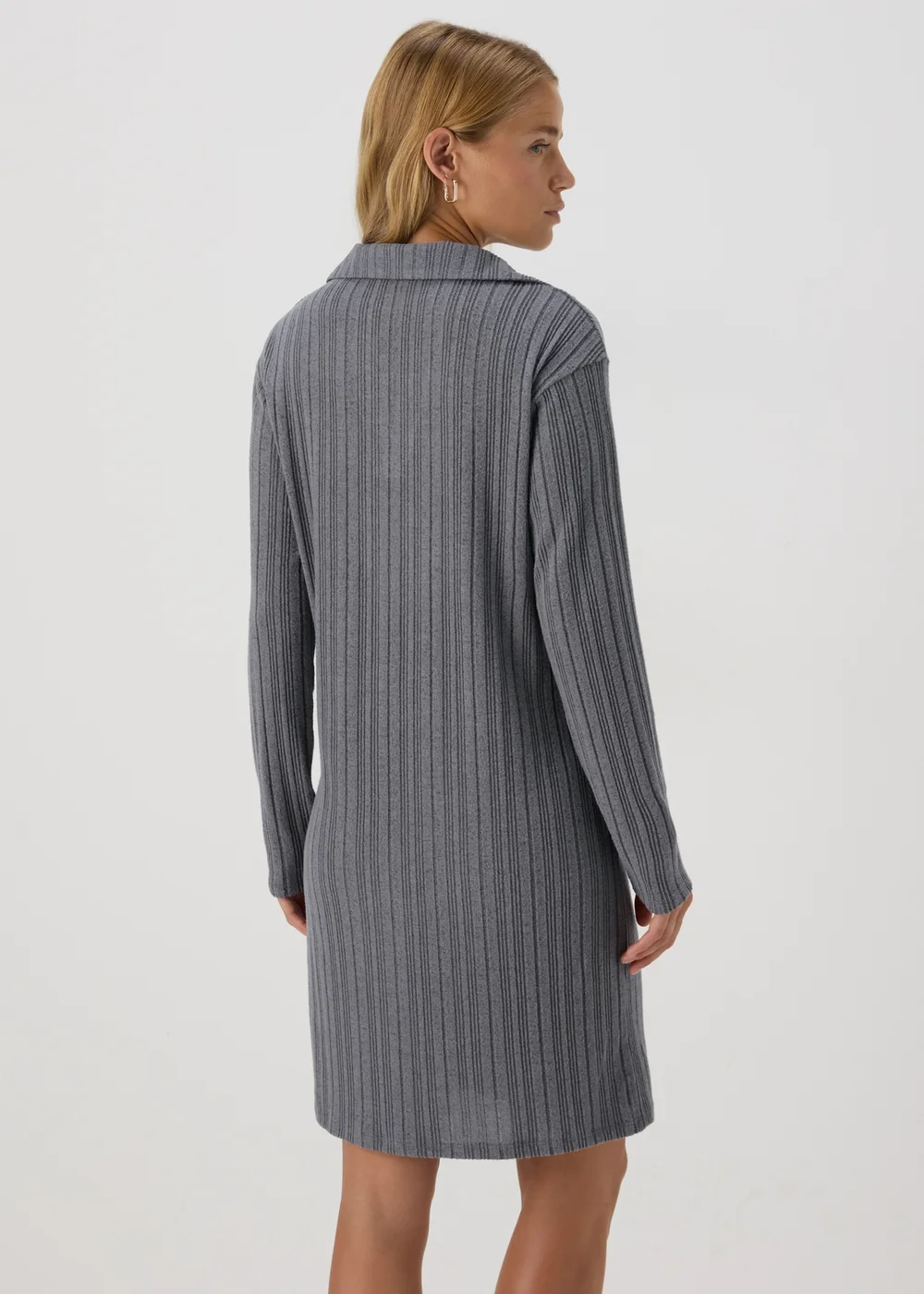 Grey Ribbed Mini Dress - 8 Image 2