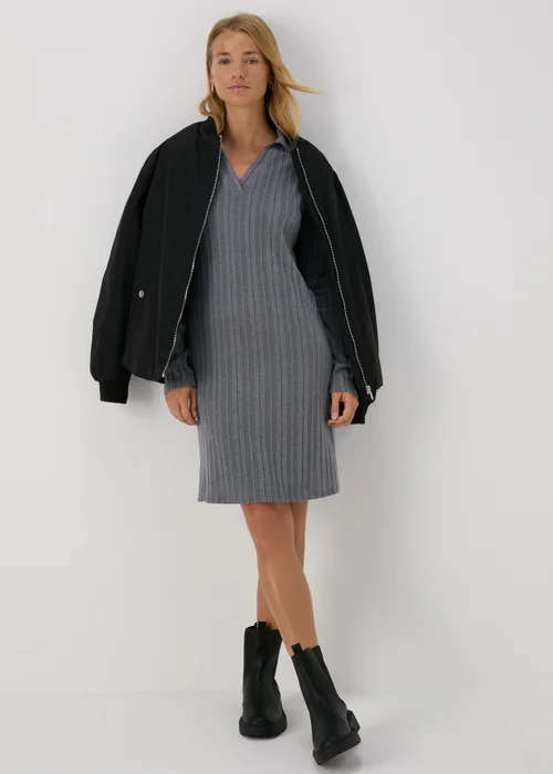 Grey Ribbed Mini Dress - 8 Image 4