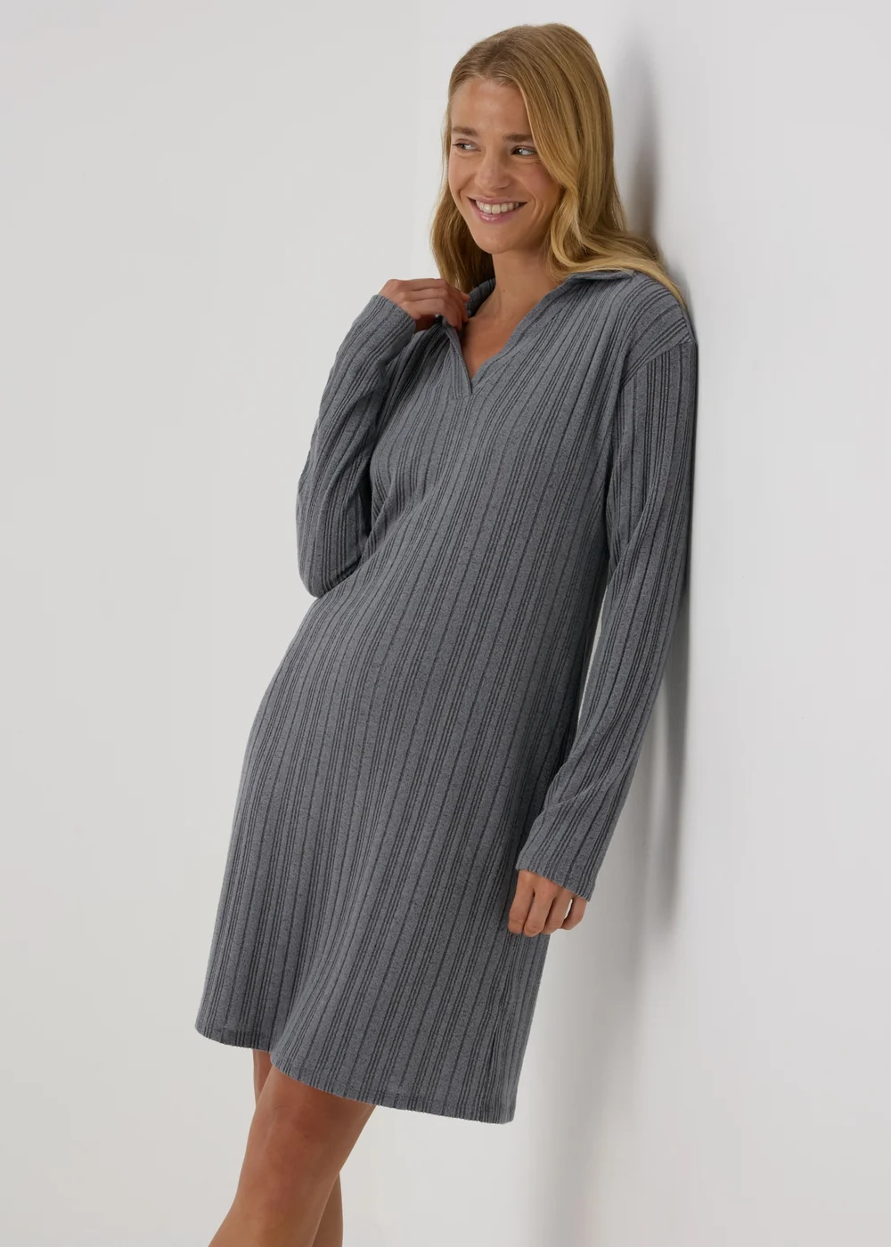 Grey Ribbed Mini Dress - 8 Image 1