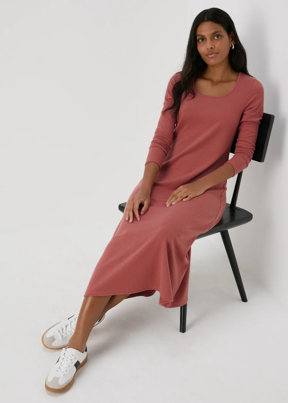 Pink Ribbed Scoop Neck Midi Dress - 8 Image 4