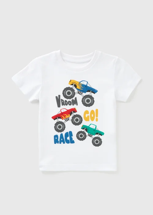 Boys White Monster Truck T-Shirt (1-7yrs) - 1-1.5 Yrs Image 1