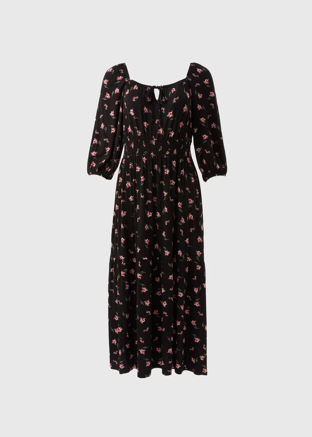 Black Floral Shirred Midi Dress - 8 Image 5