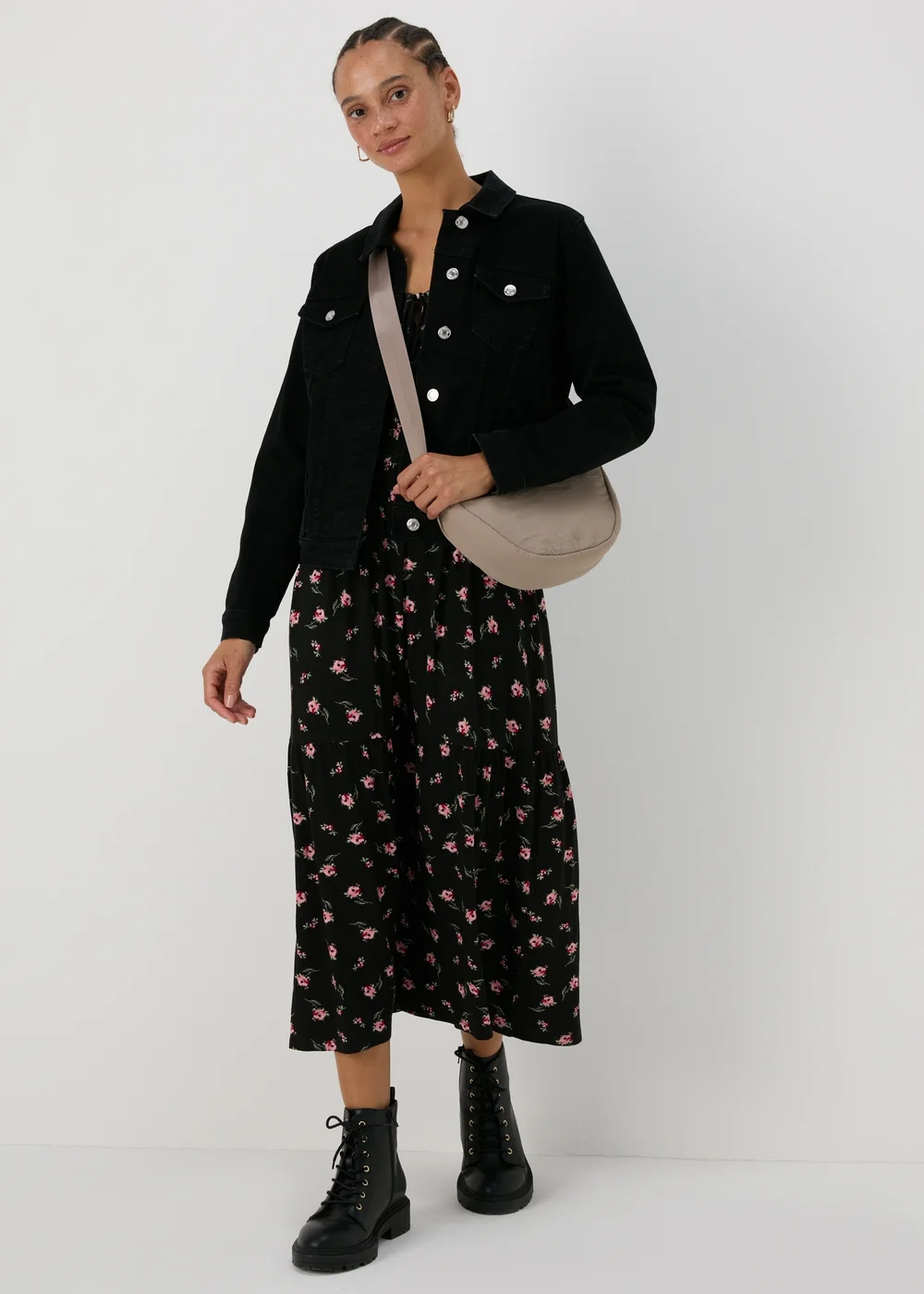 Black Floral Shirred Midi Dress - 8 Image 4