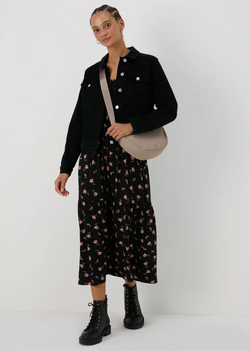 Black Floral Shirred Midi Dress - 8 Image 4